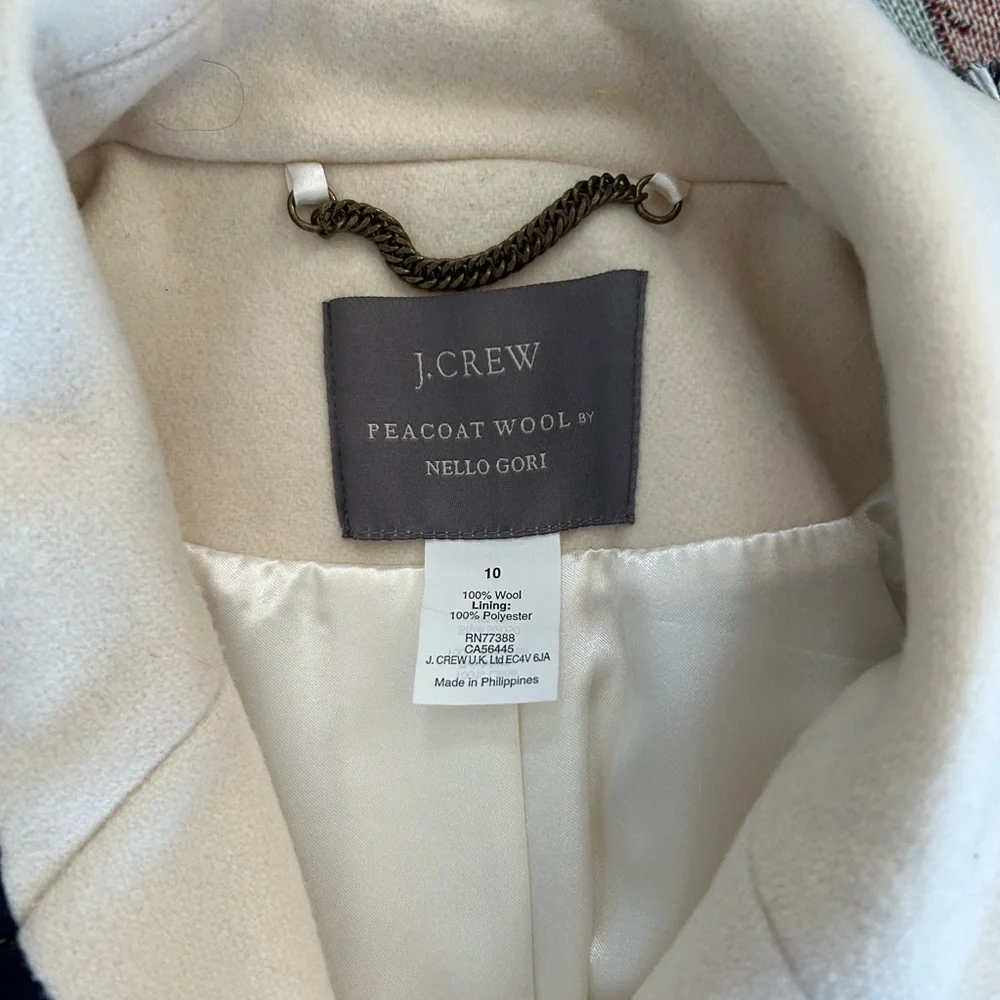 J. Crew Nello Gori Wool Peacoat 10 Double Breasted Off White Navy Blue / Black - Picture 5 of 11